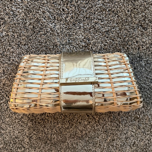 NWT Lilly Pulitzer Bask in Clutch Natural Gold and Wood/Cream Woven - Picture 2 of 4